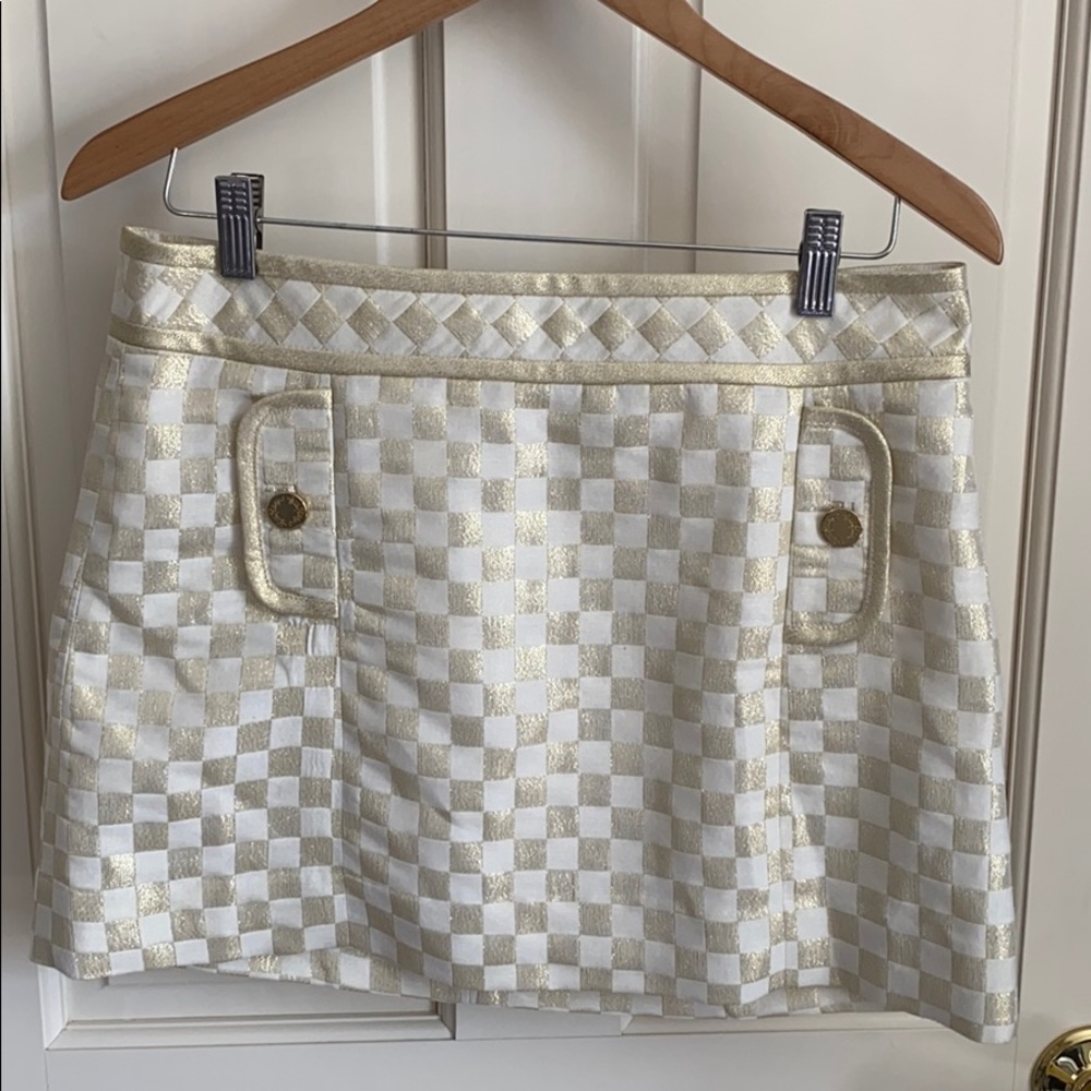 Lilly Pulitzer white and Gold mini skirt SZ 6